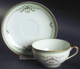 Noritake Lincoln Flat Cup & Saucer Set, Fine China Dinnerware   Patent 68469,Gre