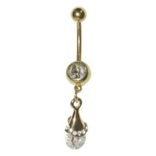 Womens Supreme Jewelry Curved Barbell Belly Ring with Stones   Gold/Clear