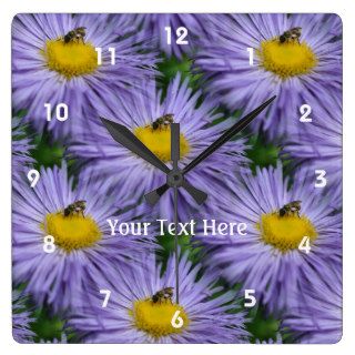 Bee On Purple Daisy Flower Pattern Nature Clock
