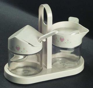 Corning Forever Yours Creamer & Sugar W/Plastic Lids, Spoon & Tray, Fine China D