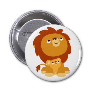 Cute Protective Dad Lion and Cub Button Badge