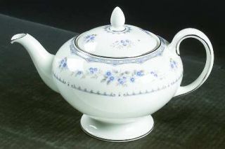 Wedgwood Gardenia Teapot & Lid, Fine China Dinnerware   Blue&Gray Band&Flowers,S