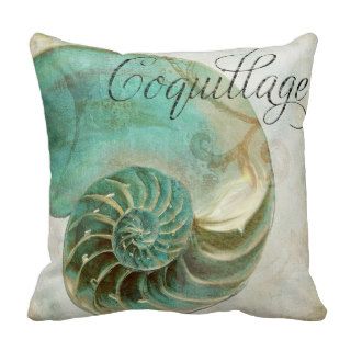 Coquillage, Aqua Nautilus Shell Throw Pillow