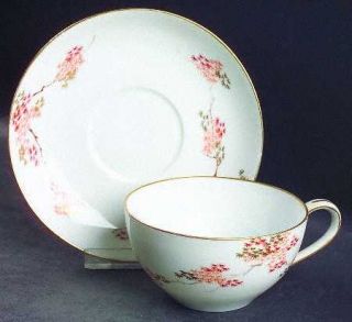 Fukagawa Maple (Coupe) Flat Cup & Saucer Set, Fine China Dinnerware   Coupe,Red,