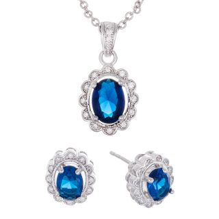 Bridge Jewelry Blue & Clear Crystal Floral Pendant & Earrings Boxed Set