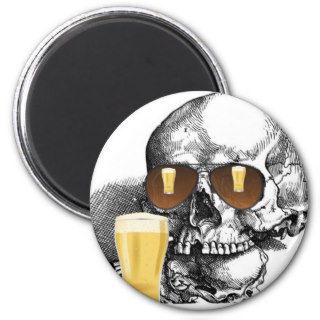 BEER GLASSES AND SKULL WITH SUNGLASSES PRINT MAGNETS