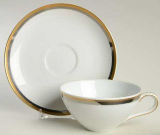 Wentworth Camelot Flat Cup & Saucer Set, Fine China Dinnerware   Gold Ring,Plati