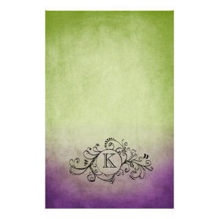 Rustic Green and Purple Bohemian  Flourish Stationery Paper