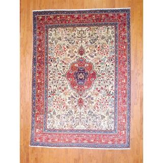 Persian Hand knotted Tabriz Ivory/ Red Wool Rug (8'1 x 11'2) 7x9   10x14 Rugs