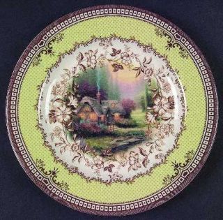 Spode Cottage Salad Plate, Fine China Dinnerware   T. Kinkade,Brown Floral On Gr