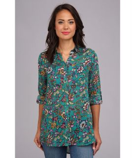 J.A.K. Bali Flower Shirt Womens Long Sleeve Button Up (Blue)