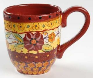 Pier 1 Helena Mug, Fine China Dinnerware   Red,Purple,Yellow,Floral,Bands,Smooth