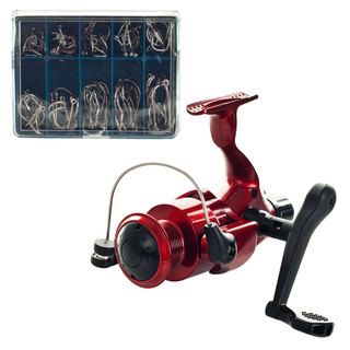 Gone Fishing Open Face Spinning Reel with Hooks (Set of 90) Trademark Fishing Reels