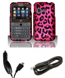 Samsung S390G   Accessory Combo Kit   Hot Pink and Black Leopard Design Shield Case + Atom LED Keychain Light + Micro USB Cable + Car Charger Cell Phones & Accessories