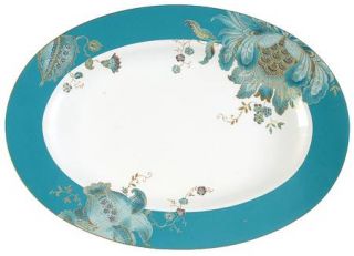 222 Fifth (PTS) Eliza Teal 14 Oval Serving Platter, Fine China Dinnerware   Tea