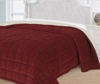 Solid Burgundy Microfiber Super Soft Sherpha Borrego Queen Blanket   Bed Blankets