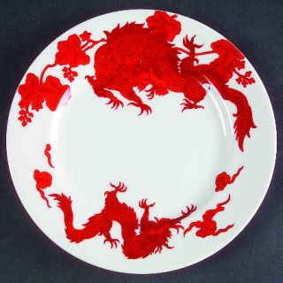 Fitz & Floyd Temple Dragon Salad Plate, Fine China Dinnerware   Rust Dragon On W