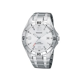 Pulsar Mens Silver Tone Stainless Steel Sport Watch