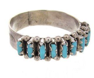 Silver And Turquoise Needlepoint Zuni Ring Size 6 YS67778 Jewelry