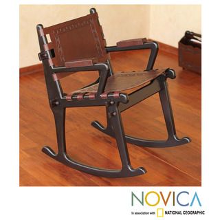 Mohena Wood and Leather Rocking Chair 'Inca Memories' (Peru) Novica Chairs & Recliners