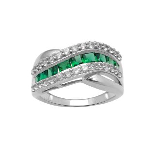 Lab Created Emerald & White Sapphire Sterling Silver Ring, Womens