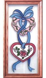 HEARTS & RIBBONS Suncatcher Window 11x22 COUNTRY Glass Panel Framed   Stained Glass Window Panels