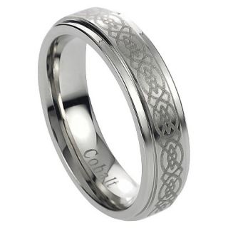 Daxx Mens Cobalt Engraved Celtic Design Band   Silver 9