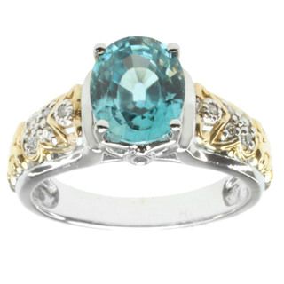 Michael Valitutti 14K Two tone Gold Blue Zircon and Diamond Fashion Ring Michael Valitutti Gemstone Rings
