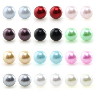 Assorted Mixed Color Wholesale Lot Glass Pearl Earrings Studs Gift Set, Stainless Steel Earrings Pin, Hypoallergenic (1. 4mm x 12 Colors) Jewelry