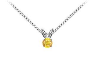 Solitaire Pendant Created Yellow Sapphire in 14K White Gold with 1.00 Carat TGW Pendant Necklaces Jewelry