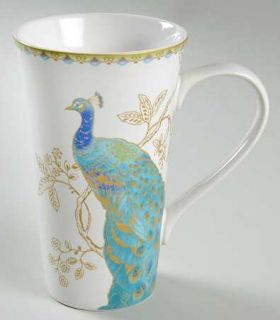 222 Fifth (PTS) Peacock Garden Latte Mug, Fine China Dinnerware   Turquoise Peac