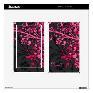 Hot Pink Black Abstract Floral Kindle Fire Skin
