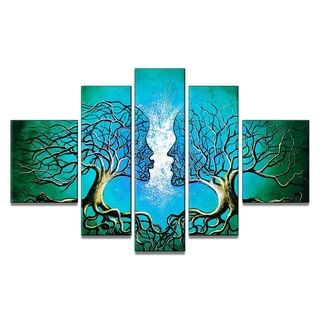 Blue Human Tree Hand painted Oil on Canvas 5 piece Painting DESIGN ART Canvas