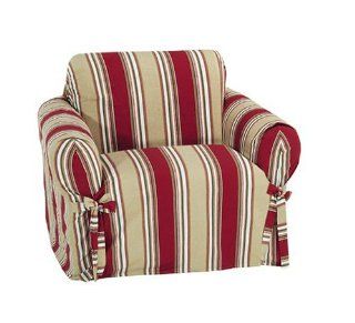 Classic Slipcovers Printed Classic Stripe Canvas Chair Slipcover, Red   Armchair Slipcovers