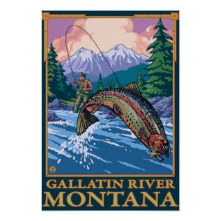 Fly Fishing Scene   Gallatin River, Montana Posters