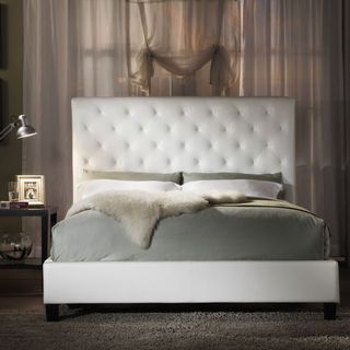 Sophie Tufted White Faux Leather Queen size Platform Bed Beds