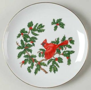 Lefton Cardinal Salad Plate, Fine China Dinnerware   Red Cardinals With Green Ho