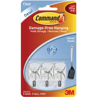 Command Utensil Hooks with Clear Strips (Pack of 3) 3M Wall Hooks & Clips