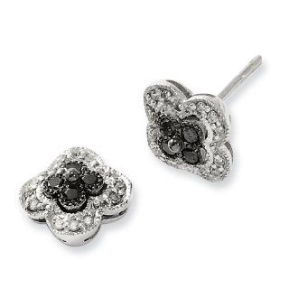 Sterling Silver Black & White Diamond Earrings Jewelry