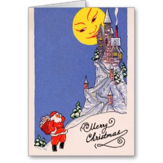 Vintage Christmas Santa's Castle Greeting Card