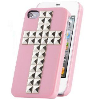 FJX Fashionable Handmade Silver Pyramid Studs Spikes Cross Hard Case Cover for Apple iphone 5 5G 5th (Light Pink) Cell Phones & Accessories