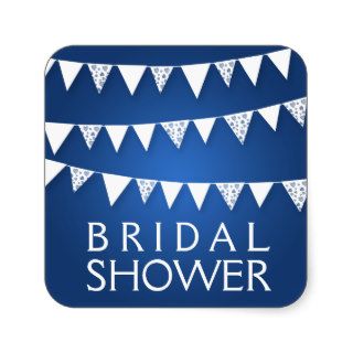 Elegant Bridal Shower Love Bunting Blue Square Stickers