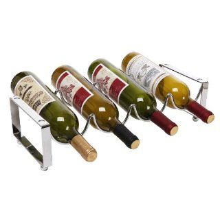Designer Stackable 4 Bottle Chrome Metal Wire Shelf Wine Rack / Countertop Bottle Storage Organizer Display  