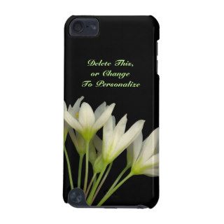 White Floral Flowers Elegant Stylish Green Black iPod Touch (5th Generation) Cover