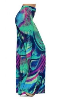 Sanctuarie Designs Women's Wild Cool Swirl Print Slinky Plus Size Supersize Palazzo Pants 1x Teal/purple/ 45" Hips & 29" Length