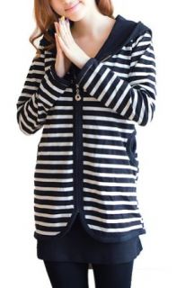 Black And White Striped Sweater Coat Hooded Long Cardigan sweater
