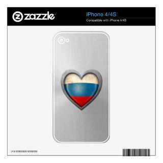 Russian Heart Flag Stainless Steel Effect iPhone 4S Decals