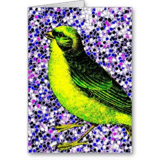 Yellow Bird in a Purple Poka Dot Field Greeting Card