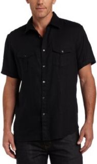 Calvin Klein Men's Solid Linen Short Sleeve Woven Shirt, Black, Small at  Men�s Clothing store