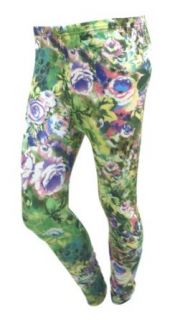 New Women Large Flower Pattern Green Leggings Tights Pants Athletic Leggings